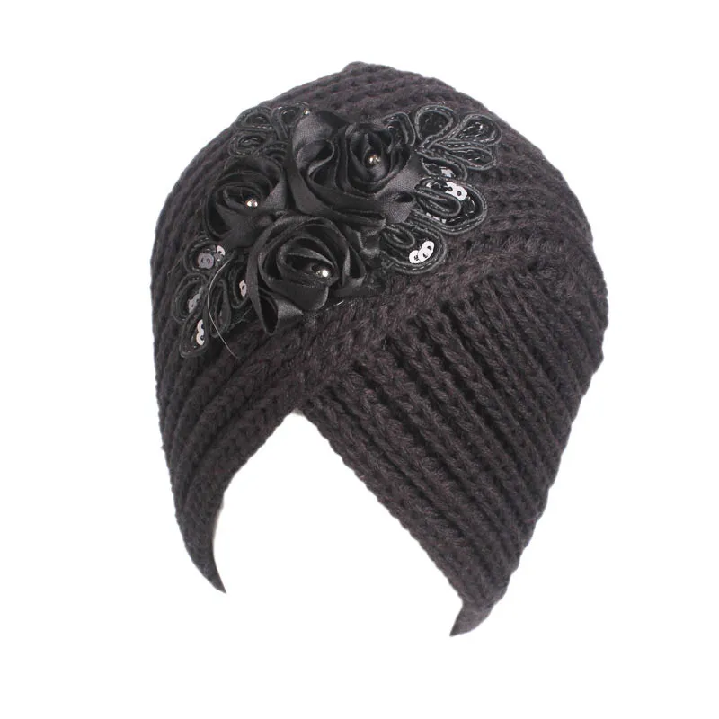 

Muslim Vintage Winter Hat Warm Knit Cap Print Flower Beanie Sleep Chemo Turban Headwear Cancer Patients