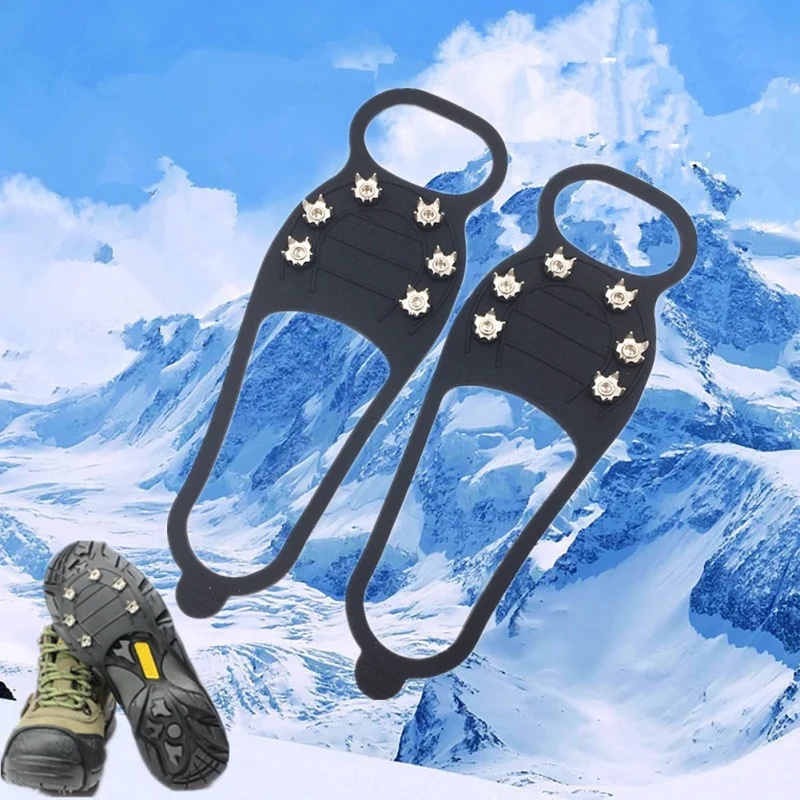 

6 Studs Ice Snow Shoe Universal Spiked Grips Cleats Crampons Winter Climbing Camping Anti Slip Sneaker Accessories new
