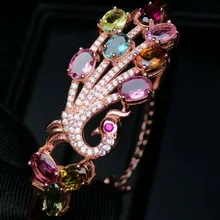 Элегантные натуральные разноцветные турмалины Павлин крылатые Браслеты Натуральный браслеты из драгоценных камней S925 Серебряный браслет для женщин вечерние ювелирные изделия