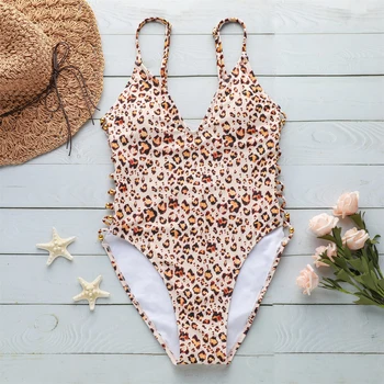 

Women's Boho Strap Pink Yellow Wine Bandeau Cheeky One-piece Swimwear - Leopard Print S M L Pink / Sexy
