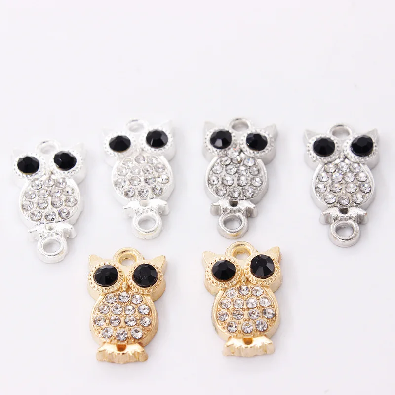 

NCRHGL Silver/Gold Color Crystal Owl Diamonds Connectors For Making Bracelet Jewelry Findings Accessories DIY 20x10mm 10pcs/Lot