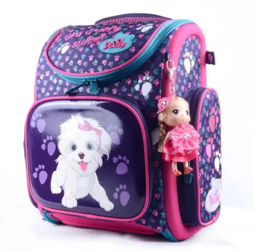 

New Fashion DELUNE Children Cartoon Dogs Cute Bear Girls School Bags Waterproof Foldable Orthopedic School Backpacks Kids Bolsas
