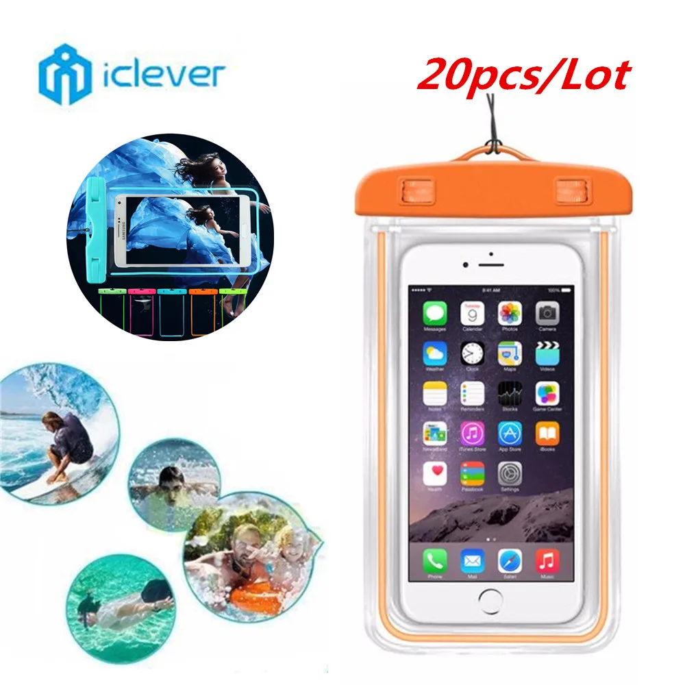 imágenes para Iclever 20 unids/lote natación teléfono case resplandor impermeable subacuática seco case cubierta para el teléfono celular de la bolsa del paquete debajo de 5.7 pulgadas imágenes para Iclever 20 unids/lote natación teléfono case resplandor impermeable subacuática seco case cubierta para el teléfono celular de la bolsa del paquete debajo de 5.7 pulgadas