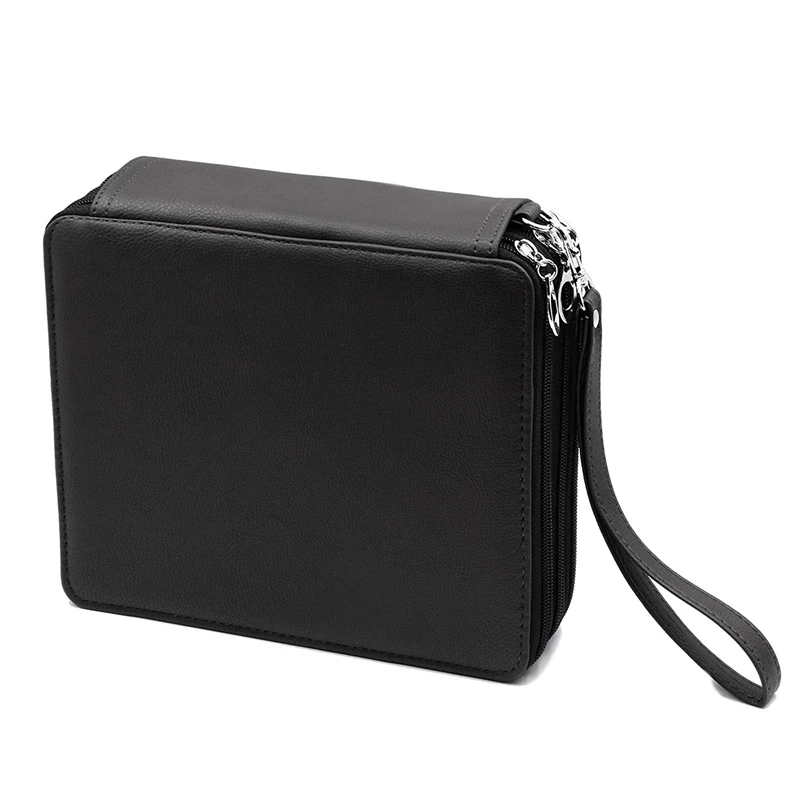 Black 120 слотов Карандаш Чехол из искусственной кожи удобный многослойный большой мешок ручки на молнии с ручкой ремешок для карандашей цвета воды, Crayola цвет - Цвет: Black