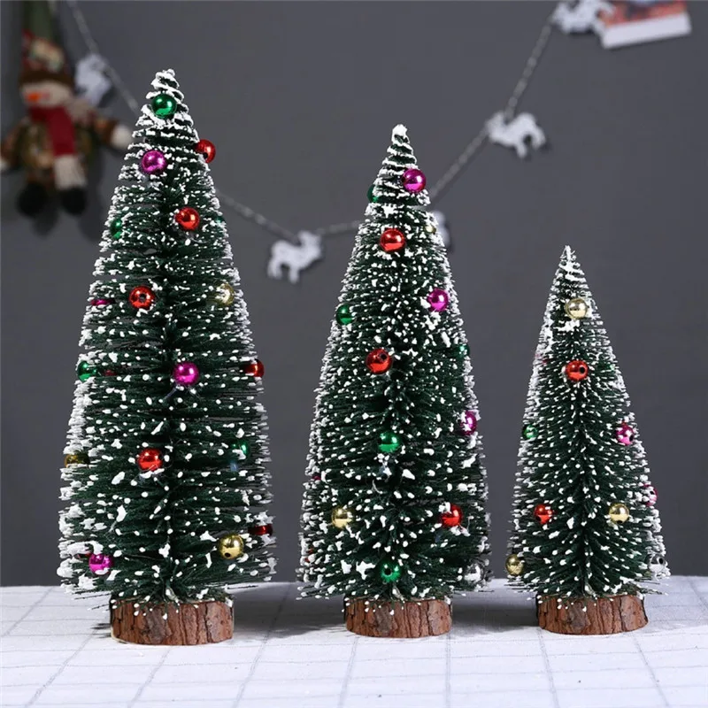 

Mini Christmas Tree With Wood Base DIY Crafts Home Table Top Decor Festive Ornaments Hot Sell