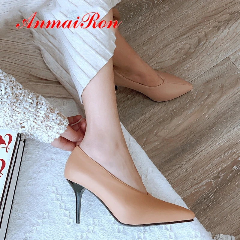 

ANMAIRON 2019 Basic Super High Thin Heels Pointed Toe Office & Career Slip-On Women Shoes Size 34-43 LY1782