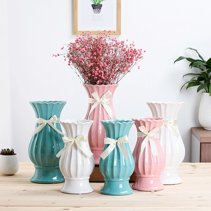 

Modern ceramic vase living room TV cabinet decoration tabletop Vase Handicraft with bow tied Big vase Wedding Decoration