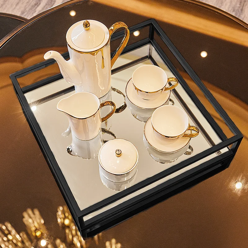 

Metal mirrored tray modern Iron tray fruit dish storage tray square rectangle dressing wedding glass tray