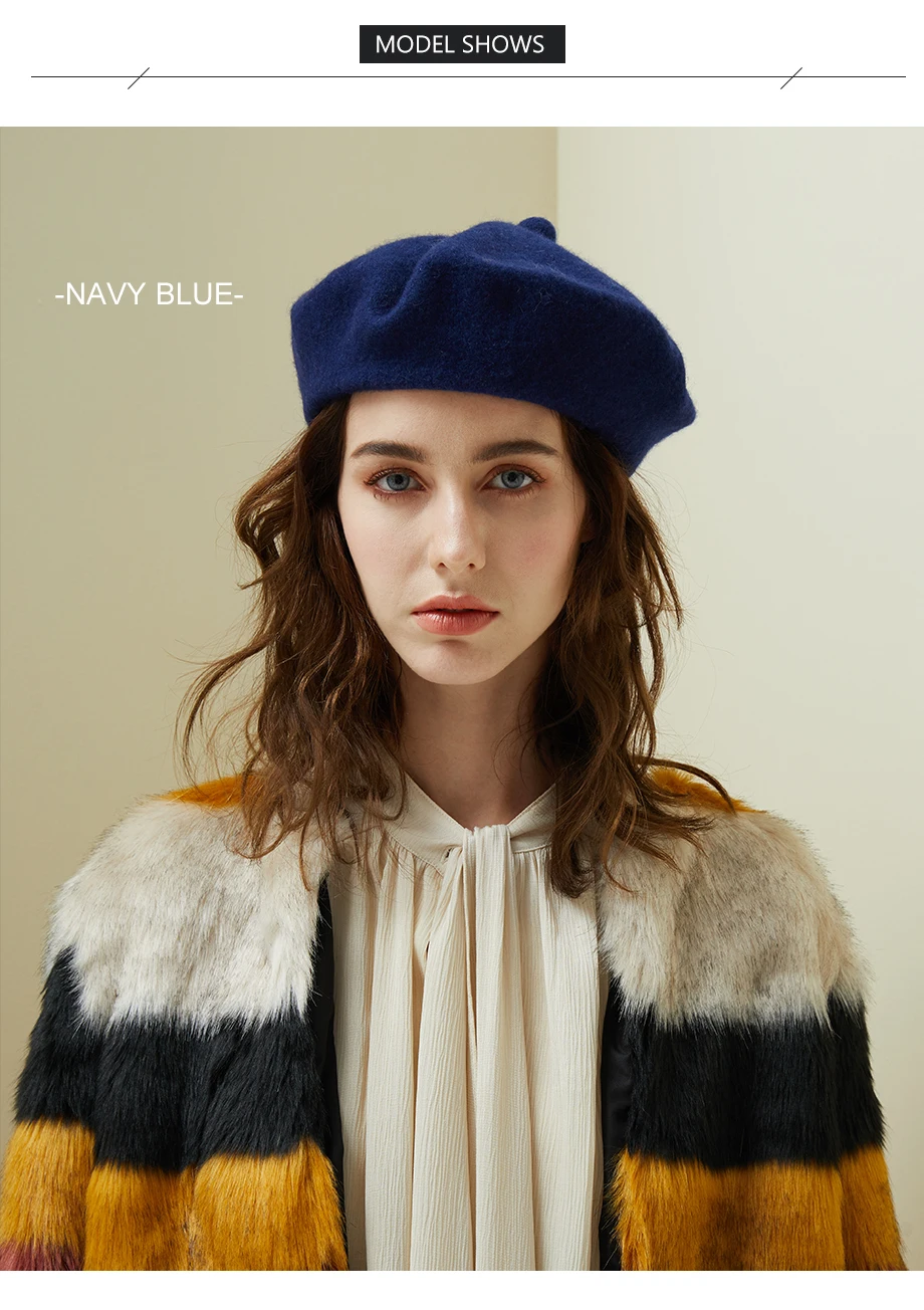 Women Knit Beret 100% Pure Wool Winter Warm Hat Female British Style Lady Painter Bonnet Hats Solid Color Beanie High Quality  (5)