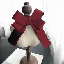 MIARA. L блузка с галстуком-бабочкой, большой бант, украшение на горловине, винтажный британский стиль, темно-красная лента, галстук, украшения