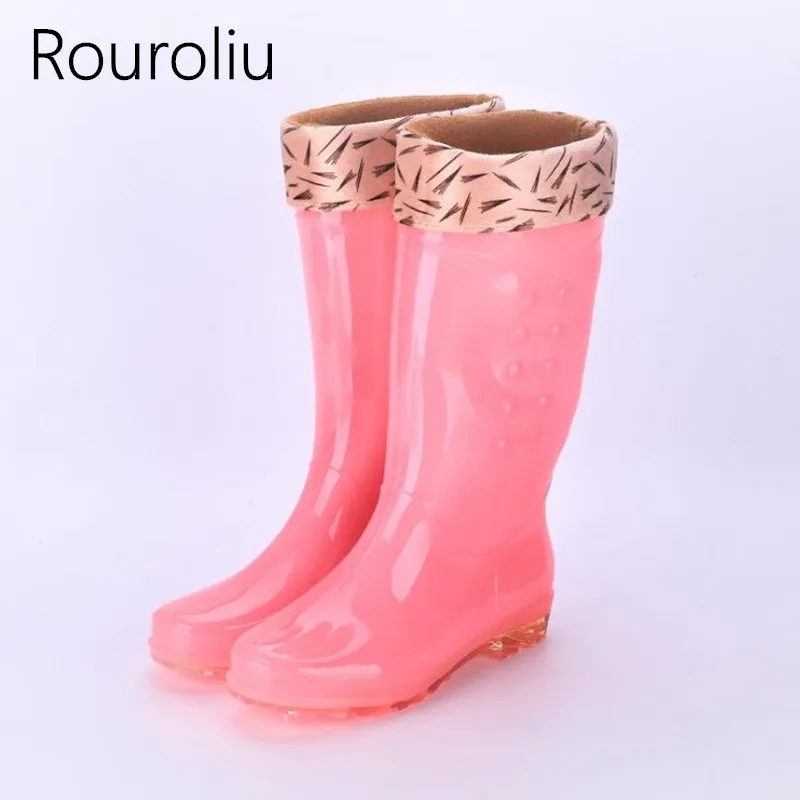 Rouroliu/Женские Модные непромокаемые сапоги ярких цветов на нескользящей подошве