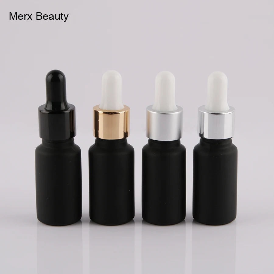

wholesales 25pcs 10ml matte frosted black glass Dropper bottle empty perfume bottles Liquid Bottle essential oil bottles