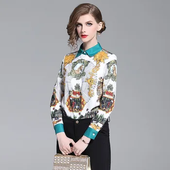 

Blouse Women Print Pattern Long Sleeve Shirts Elegant Formal Office ladies OL work Wear New 2019 Autumn Tops shirt blusas NO885