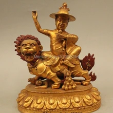 " Тибет Тибетский Буддизм Фиолетовый Бронзовый 24 К Золото Сидеть Лев царь небесный Будда