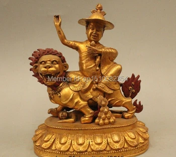 

7"Tibet Tibetan Buddhism Purple Bronze 24K Gold Sit Lion heavenly king Buddha