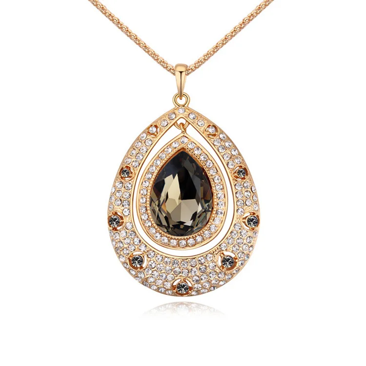 Кристаллами от Swarovski элегантное женское золотистое длинное ожерелье с цепочкой