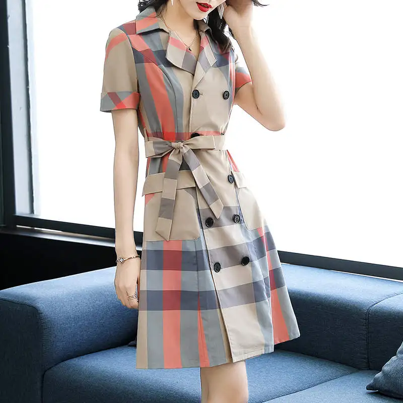 

2019 Summer Women Plaid Dress Turn-down Collar Fashion Maxi Elegant Vintage Dress For Party Night Vestidos Robe Femme