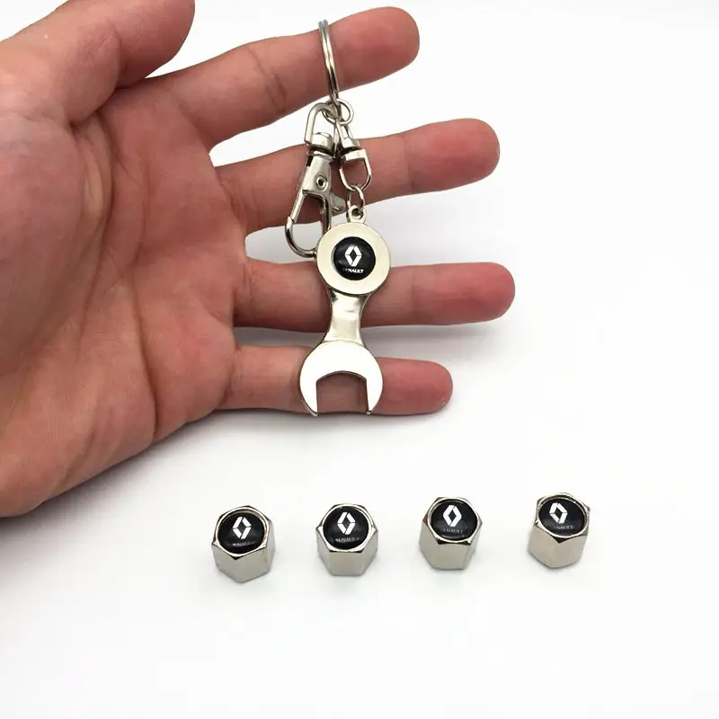 

FDIK 4pcs/set Car Wheel Tire Valve Tyre Caps Case Key chain wrench For Renault 2 Button Clio Scenic Megane Duster Sandero