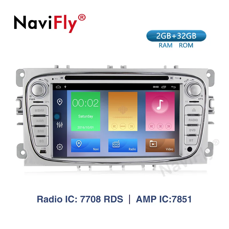 Top NaviFly 2din Android9.1 Quad core Car DVD Player GPS Navi for Ford Focus Galaxy Audio Radio Stereo wifi Head Unit 0