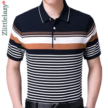 Летняя мужская рубашка поло с коротким рукавом, рубашки поло в полоску, приталенная Мужская одежда, одежда для бодибилдинга, уличная рубашка 1092