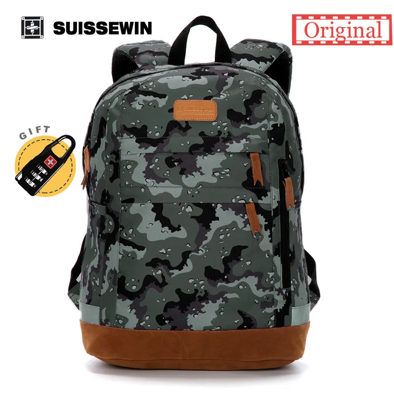 

Suissewin Camouflage Teenage Backpack Men Casual Backpack Waterproof student Backpack High Quality Backpack for Macbook