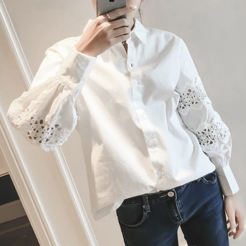 Women Lace Blouse Vintage Long Sleeve Lace Blouse Ladies