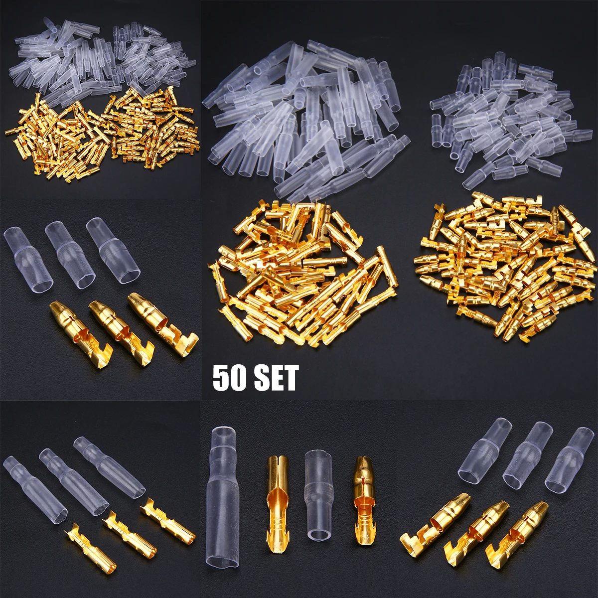 50 Set 3.9mm Male Female Motorcycle Crimp Terminal Wire Connectors Male Female Socket Classic Terminal with Sheath
