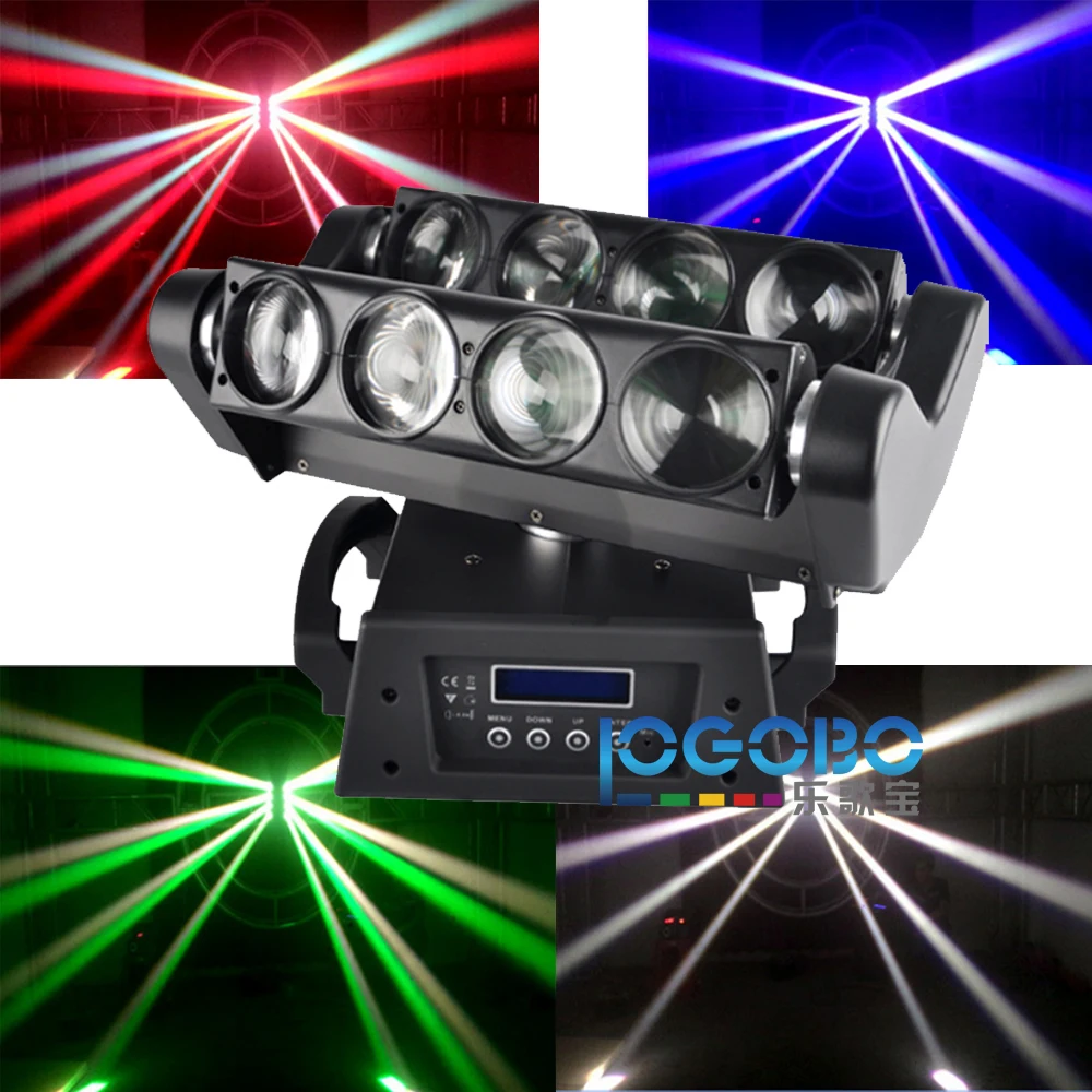 

China Electronics Market 8x10W Professional DMX512 Spider Beam LED Stage Theater Sound Active MovingHead Strobe Party Show Lamp