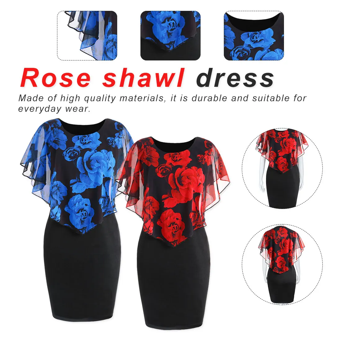

Summer Pencil Dress Plus Size Rose Valentine Overlay Slimmer Dress Women Clothing Chiffon Elegant Party