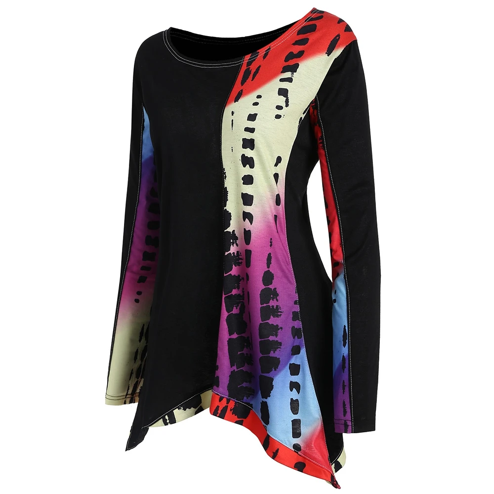 

ROSE GAL Fashion Plus Size Women Clothing Color Block Asymmtrical Tunic Top T-Shirt Women Long Sleeve T Shirts Ladies Tops 5XL