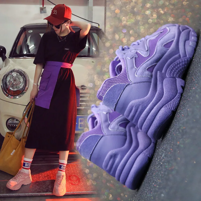 Respirantes Vulcaniser Mode pourpre De Épaisses Semelles Décontracté À Coudre Femmes blanc Solide forme Chaussures Med Hiver Plate Rose Baskets Lacets Pqw5U0