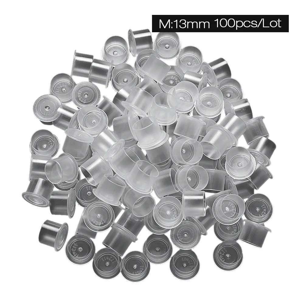 100Pcs Tattoo Ink Cups Plastic Microblading Tatuagem Acessorios Pigment Caps With Bottom S/M/L For Needle Tip Grip Power Supply - Цвет: M