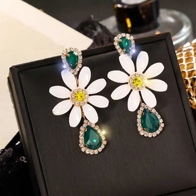 

2019 Korean Fashion temperament Flowers Long Drop Earrings Women Big Statement Earrings