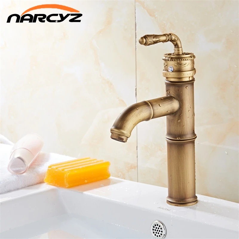 Antique Brass Faucet Bamboo Faucets Crane Bathroom Sink Basin Mixer Tap