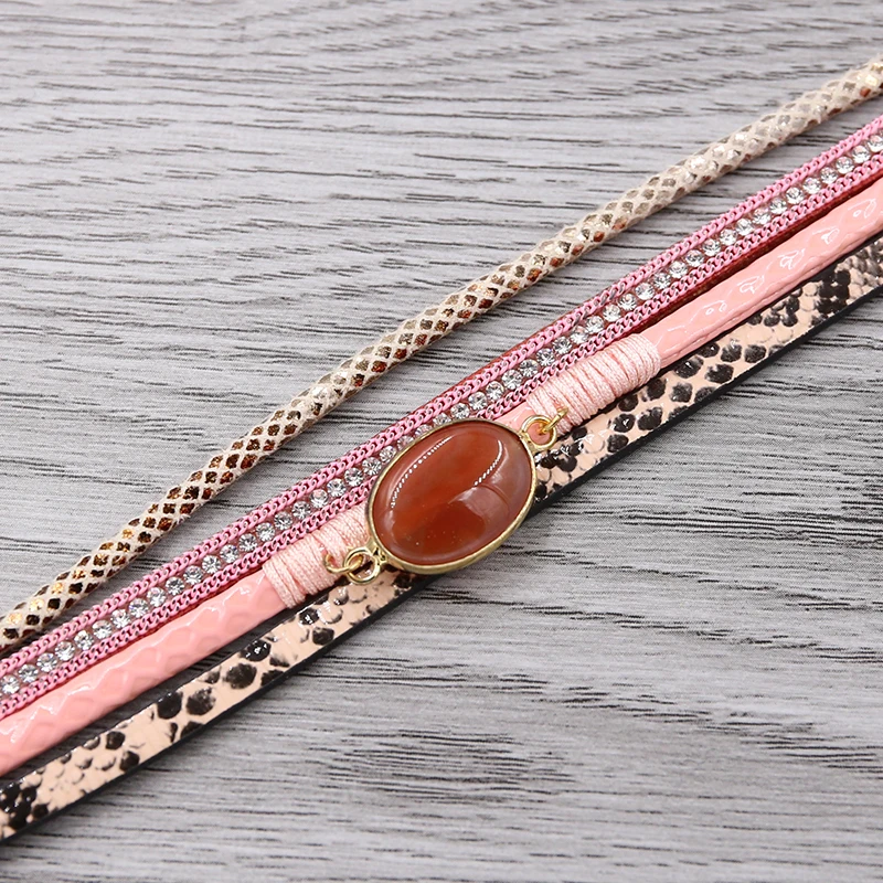 STRATHSPEY Многослойные природа Stonee браслеты для женщин старинный кожаный браслет блесток леопардовый браслет с подвесками ювелирные изделия