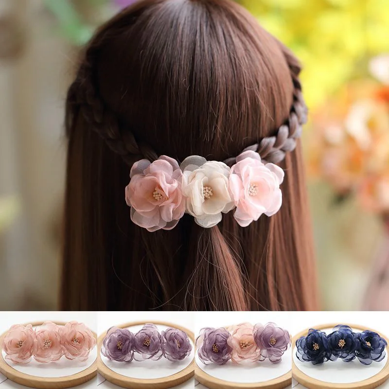

Colorful 3Flowers Bridal Hair Comb Hairpins 1pc Hair Jewelry Hairwear Accessory Hair Clip Ornaments Bride Bridesmaid Party