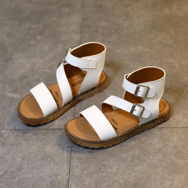 

Girls Gladiator Sandals white flat with shoes girls open-toe children's sandals Rome 2018 summer new style shoes size 27-37