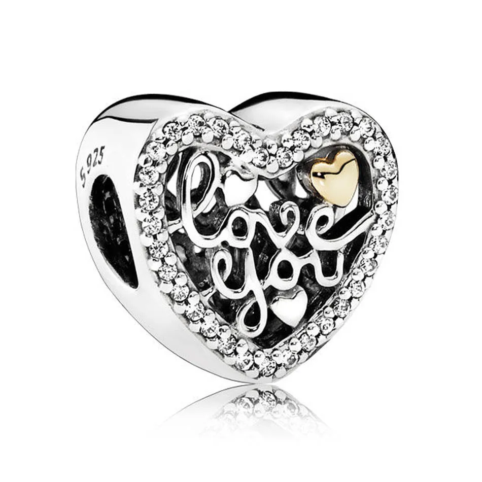 

Authentic S925 Sterling Silver DIY Jewelry Love Script Charms fit Pandora Bracelet Bangle Clear CZ Girl Gift