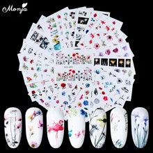 Monja 24 folhas flamingo arte do prego flor transferência de água adesivo elegante padrão borboleta decalque marca ddiy água diy manicure decoração