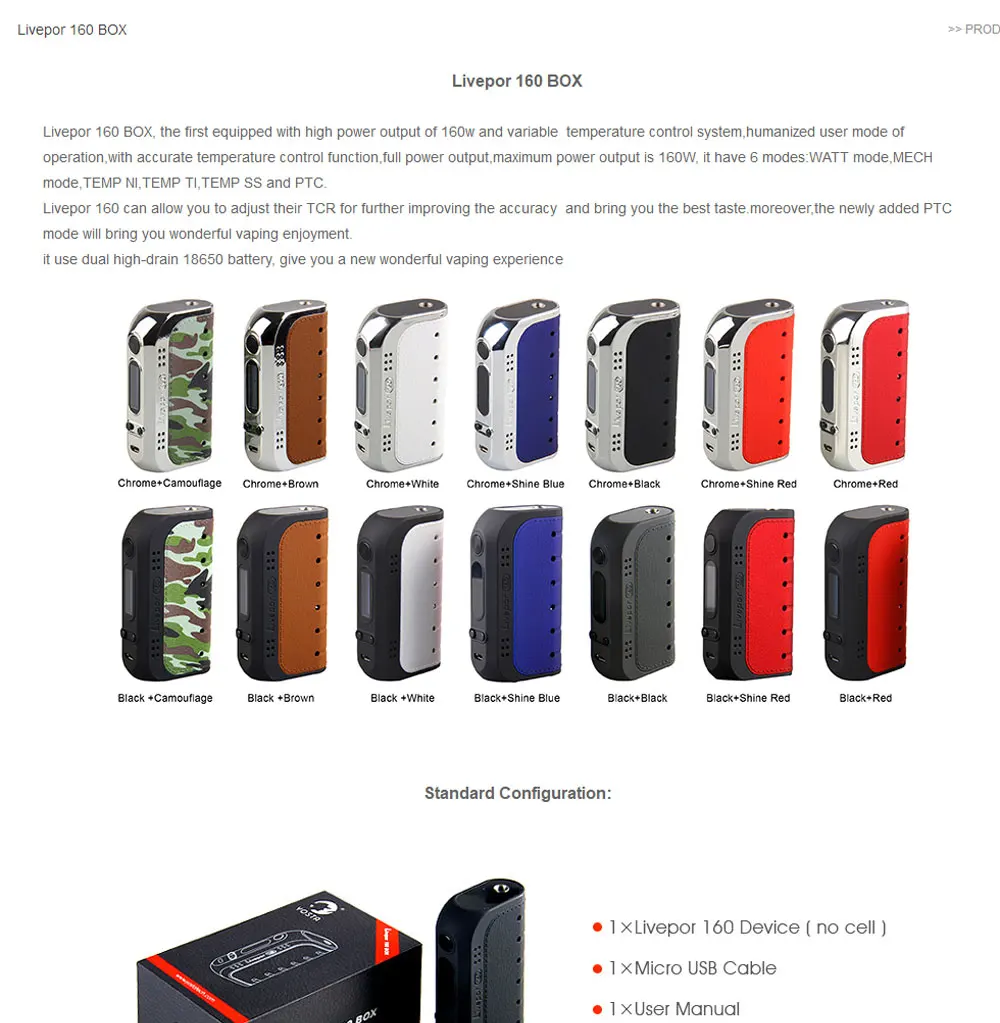 Original Electronic Hookah Yosta Livepor 160 Box Mod 160W Vape VWTC With Dry coil Protection OLED Screen TC Vaporizer Cigarette (1)