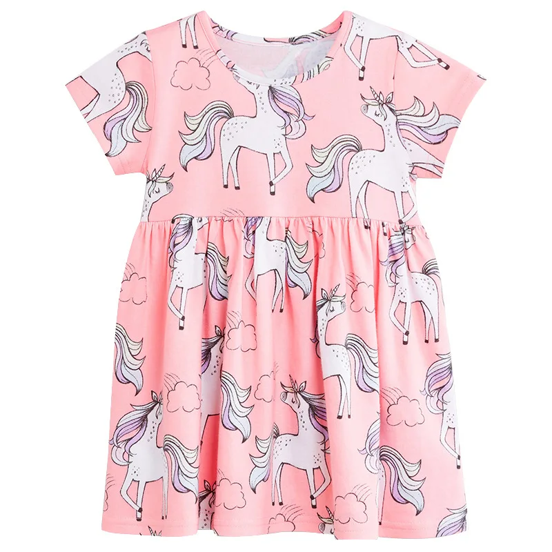 

2019 Summer Girls Dress Unicorn Print Medium Girls Lotus Leaf Kids Dresses for Girls Clothes Unicorn Party Princess Dress