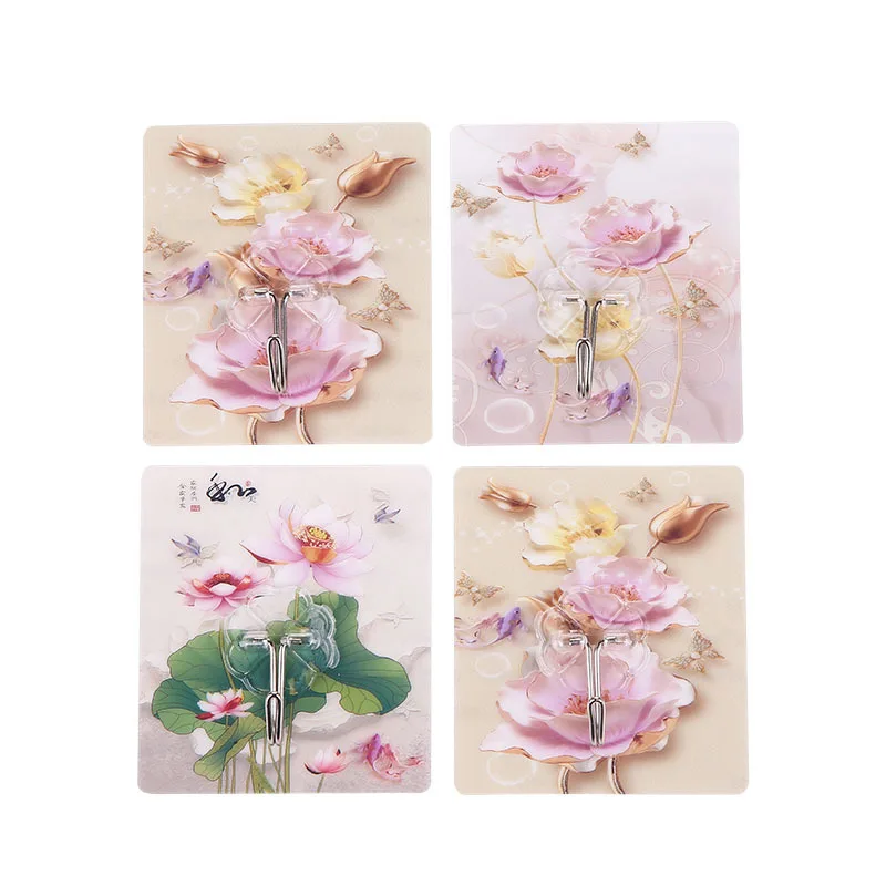 

Colorful lotus kitchen washroom with more powerful towel hook without trace behind the door hook