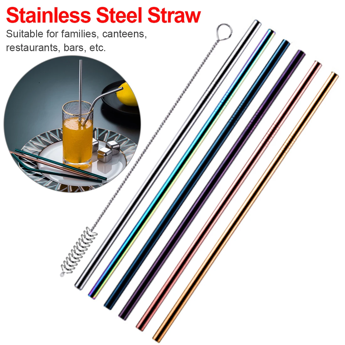 

Colorful Stainless Steel Straw Reusable Metal Drinking Straw With Cleaner Brush Kit For Home Party Barware Bar