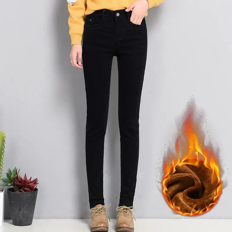 Вельветовые брюки женские плюс бархатные плотные осенние и зимние теплые бархатные брюки женские свободные брюки большого размера женские брюки Q1717 - Цвет: Black G3118 Velvet