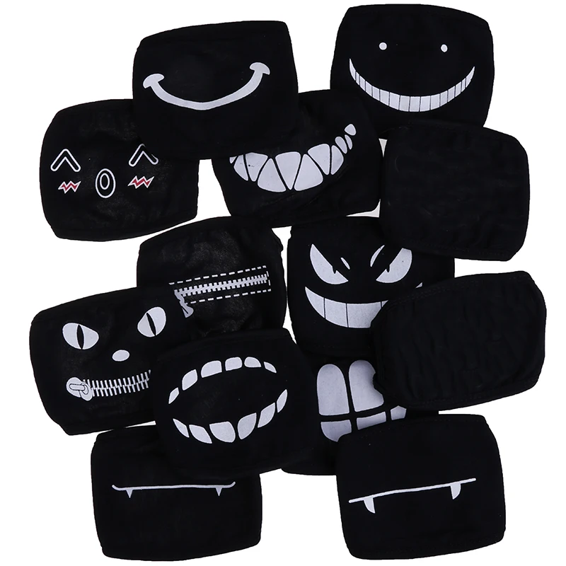 1PCS Black Anime Cartoon Kpop Unisex Muffle Face Mouth Masks Kawaii Cotton Dustproof Mouth Face Mask Hot