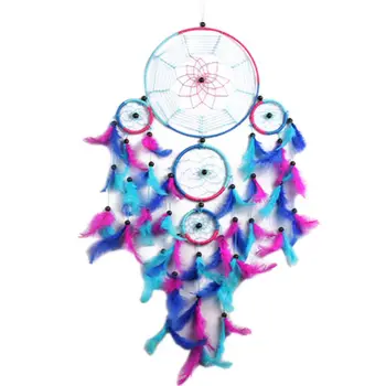 

Dream Catcher Handmade Traditional Aqua Blue Pink & Purple 8.5" Diameter & 24" Long