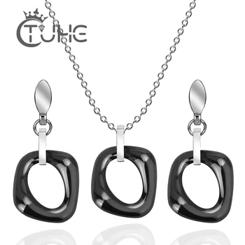 

2019 Fashion Geometric Lady Jewelry Sets for Women Birthday Gift Health Ceramic Necklace Earrings Sets Party Wedding Jewelry