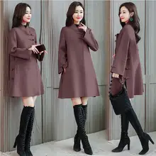 Fashion Chinese style Woolen Coat Slim Feminino long sleeve jacket Women mandarin Collar Female Overcoat Woollen Winter Coat