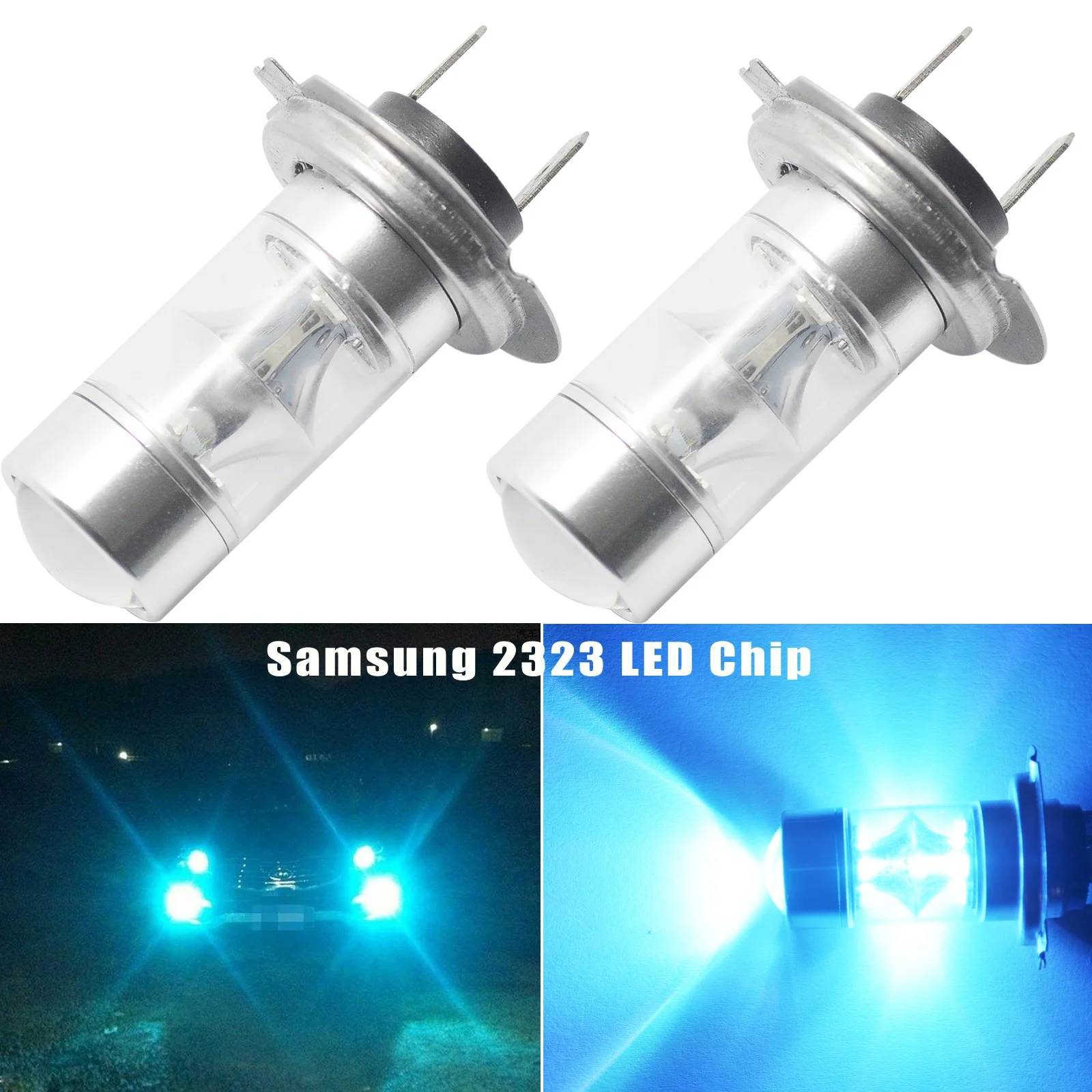 

2pcs Car H7 Car 8000K Ice Blue 60W Car 2323 LED Fog Light 12-SMD Driving Bulbs DRL
