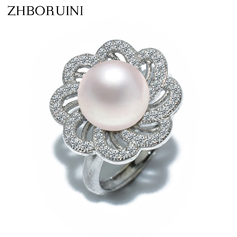 ZHBORUINI 2019 Fashion Pearl Ring Natural Freshwater Pearl Wedding